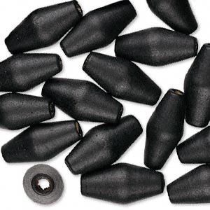Bead, wood (dyed), black, 24x12mm hand-cut bicone. Sold per pkg of 25.