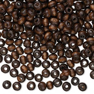 Bead, wood (dyed / waxed), dark brown, 4x3mm hand-cut rondelle. Sold per pkg of 500.
