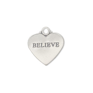 Charm, antiqued sterling silver, 17x15mm double-sided heart with ...