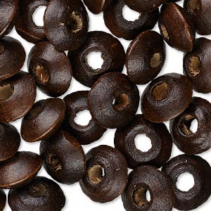 Bead, wood (dyed / waxed), dark brown, 9x4mm-11x6mm hand-cut rondelle. Sold per pkg of 500.