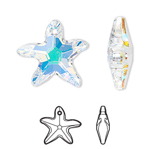 Drop, Crystal Passions&reg;, crystal AB, 21x20mm faceted starfish pendant (6721). Sold individually.