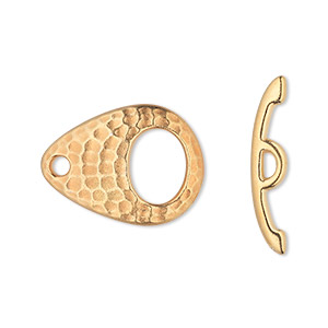 Clasp, TierraCast&reg;, toggle, gold-plated pewter (tin-based alloy), 22x16mm hammered teardrop. Sold individually.