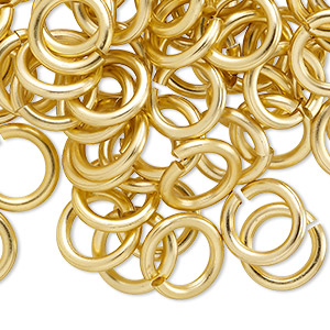 Jump ring, anodized aluminum, gold, 12mm round, 7.9mm inside diameter, 12 gauge. Sold per pkg of 100.