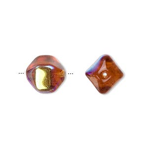 Bead, Czech pressed glass, topaz AB, 12mm 4-sided oval. Sold per 15&quot; to 16&quot; strand.