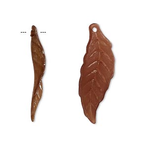 Focal, acrylic, frosted brown, 30x10mm leaf with 0.5mm hole. Sold per pkg of 100.