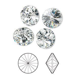 Chaton, Crystal Passions&reg;, crystal clear, foil back, 12mm faceted rivoli (1122). Sold per pkg of 4.