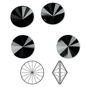 Chaton, Crystal Passions&reg;, jet, 12mm faceted rivoli (1122). Sold per pkg of 4.