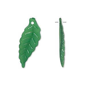 Drop, acrylic, frosted green, 26x10mm leaf with 0.5mm hole. Sold per pkg of 100.