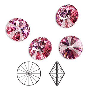 Chaton, Crystal Passions&reg;, rose, foil back, 12mm faceted rivoli (1122). Sold per pkg of 4.