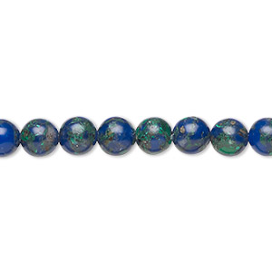 Bead, azurite-malachite (assembled), 6mm round. Sold per 15-1/2&quot; to 16&quot; strand.