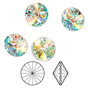 Chaton, Crystal Passions&reg;, crystal AB, foil back, 14mm faceted rivoli (1122). Sold per pkg of 4.