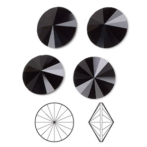 Chaton, Crystal Passions&reg;, jet, 14mm faceted rivoli (1122). Sold per pkg of 4.