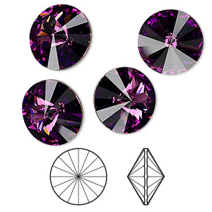 Chaton, Crystal Passions&reg;, amethyst, foil back, 14mm faceted rivoli (1122). Sold per pkg of 4.