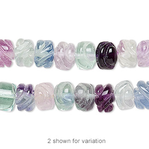 Bead, rainbow fluorite (natural), 8x6mm carved rondelle, A grade, Mohs hardness 4. Sold per 15-1/2&quot; to 16&quot; strand.