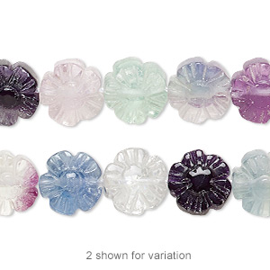 Bead, rainbow fluorite (natural), 10x10mm carved flower, A grade, Mohs hardness 4. Sold per 15-1/2&quot; to 16&quot; strand.