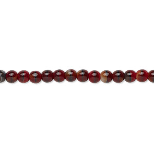 Bead, Czech glass druk, opaque red and black, 4mm round. Sold per 15-1/2&quot; to 16&quot; strand.