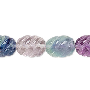 Bead, rainbow fluorite (natural), 14x10mm carved oval, A grade, Mohs hardness 4. Sold per 15-1/2&quot; to 16&quot; strand.
