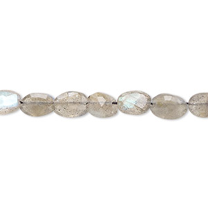 Bead, labradorite (natural), 6x5mm-8x6mm hand-cut faceted puffed oval, C grade, Mohs hardness 6 to 6-1/2. Sold per 13-inch strand.