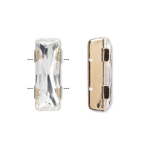 Spacer bar, crystal and gold-plated brass, Crystal Passions&reg;, crystal clear, 21x8mm double-drilled single-stone faceted rectangle, 8mm between holes. Sold individually.