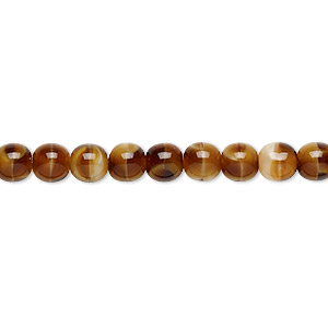 Bead, Czech glass druk, gold and brown, 6mm round. Sold per 15-1/2&quot; to 16&quot; strand.
