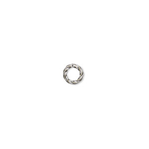 Jump ring, antique silver-plated brass, 6mm twisted round, 3.6mm inside ...
