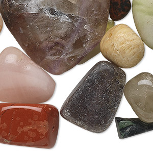 Bead mix, multi-gemstone (natural / dyed / manmade / imitation) and glass, mixed colors, small to large tumbled nugget. Sold per 1/4 pound pkg, approximately 45 beads.