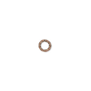Jump ring, antique copper-plated brass, 6mm twisted round, 3.6mm inside diameter, 16 gauge. Sold per pkg of 100.