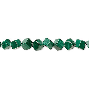 Bead, malachite (natural), 4x4mm diagonally drilled cube, B grade, Mohs hardness 3-1/2 to 4. Sold per 16-inch strand.