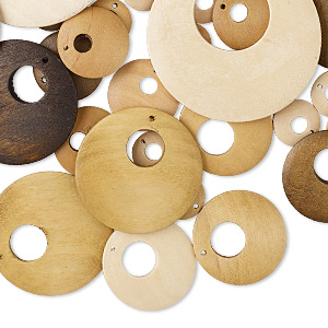 Focal and drop mix, wood (natural / dyed), light brown / medium brown / dark brown, 15-54mm round go-go. Sold per pkg of 50.