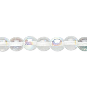 Bead, Czech glass druk, clear AB, 8mm round. Sold per 15-1/2&quot; to 16&quot; strand.