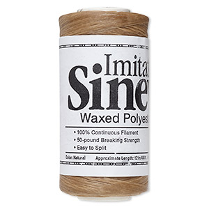 Cord, imitation sinew and waxed polyester, natural, 2mm diameter, 50-pound test. Sold per 400-foot spool.