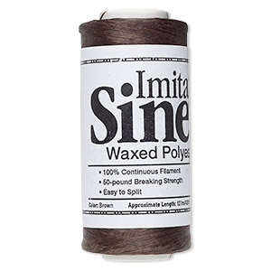 Cord, imitation sinew and waxed polyester, brown, 2mm diameter, 50-pound test. Sold per 400-foot spool.