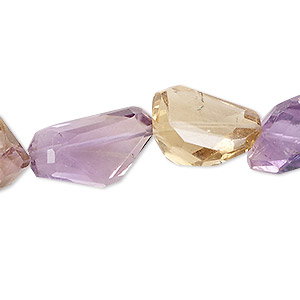 Bead, ametrine / citrine / amethyst (natural / heated), small to medium hand-cut tumbled faceted freeform nugget, Mohs hardness 7. Sold per pkg of 10.