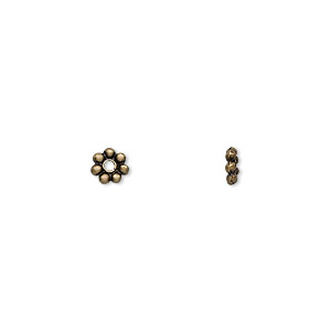 Bead, antique brass-finished &quot;pewter&quot; (zinc-based alloy), 5x1mm rondelle with dots. Sold per pkg of 24.