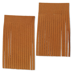 Component, Realeather&reg;, deerskin leather (dyed), saddle tan, 3 x 2-inch fringe with 1/8 inch wide strips. Sold per pkg of 2.
