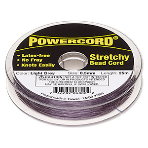 Cord, Powercord&reg;, elastic, light grey, 0.5mm, 4-pound test. Sold per 25-meter spool.