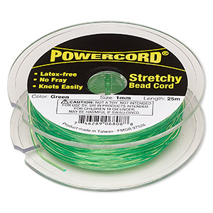 Cord, Powercord&reg;, elastic, green, 1mm, 14-pound test. Sold per 25-meter spool.