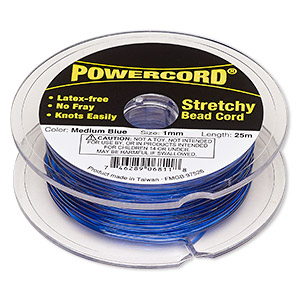 Cord, Powercord&reg;, elastic, medium blue, 1mm, 14-pound test. Sold per 25-meter spool.