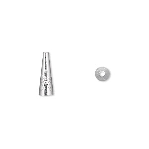Cone, sterling silver, 13x4mm with flower design, 3.5mm inside diameter. Sold per pkg of 6.