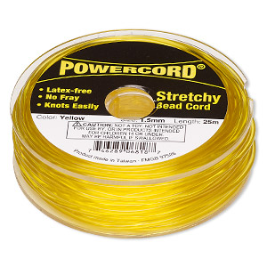Cord, Powercord&reg;, elastic, yellow, 1.5mm, 22-pound test. Sold per 25-meter spool.