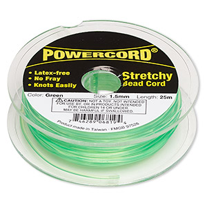 Cord, Powercord&reg;, elastic, green, 1.5mm, 22-pound test. Sold per 25-meter spool.