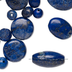 Bead mix, lapis lazuli and denim lapis (dyed), 6x6mm-31x30mm mixed shape, C grade, Mohs hardness 5 to 6. Sold per 1/4 pound pkg, approximately 45 beads.