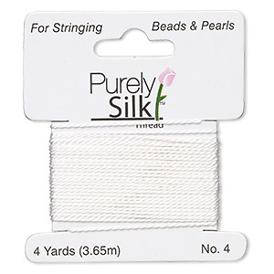 Thread, Purely Silk&#153;, white, medium-heavy, size #4, 24-pound test. Sold per 4-yard card.