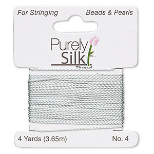 Thread, Purely Silk&#153;, aqua blue, medium-heavy, size #4, 24-pound test. Sold per 4-yard card.