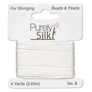 Thread, Purely Silk&#153;, white, heavy, size #8, 33-pound test. Sold per 4-yard card.