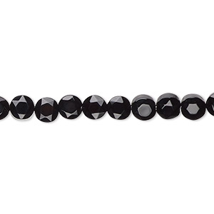 Bead, black onyx (dyed), 5x3mm faceted flat round, B grade, Mohs hardness 6-1/2 to 7. Sold per 15-1/2&quot; to 16&quot; strand.