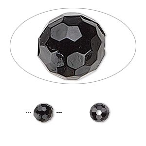 Bead, acrylic, opaque black, 6mm faceted round. Sold per 100-gram pkg, approximately 750 beads.