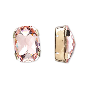 Spacer, crystal and gold-plated brass, Crystal Passions&reg;, light rose, 18x13mm 2-strand rectangle (11504), fits up to 8mm bead. Sold individually.