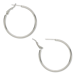 Earring, stainless steel, 40mm round hoop. Sold per pair.