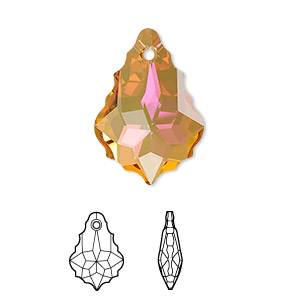 Drop, Crystal Passions&reg;, crystal summer blush, 22x15mm faceted baroque pendant (6090). Sold individually.